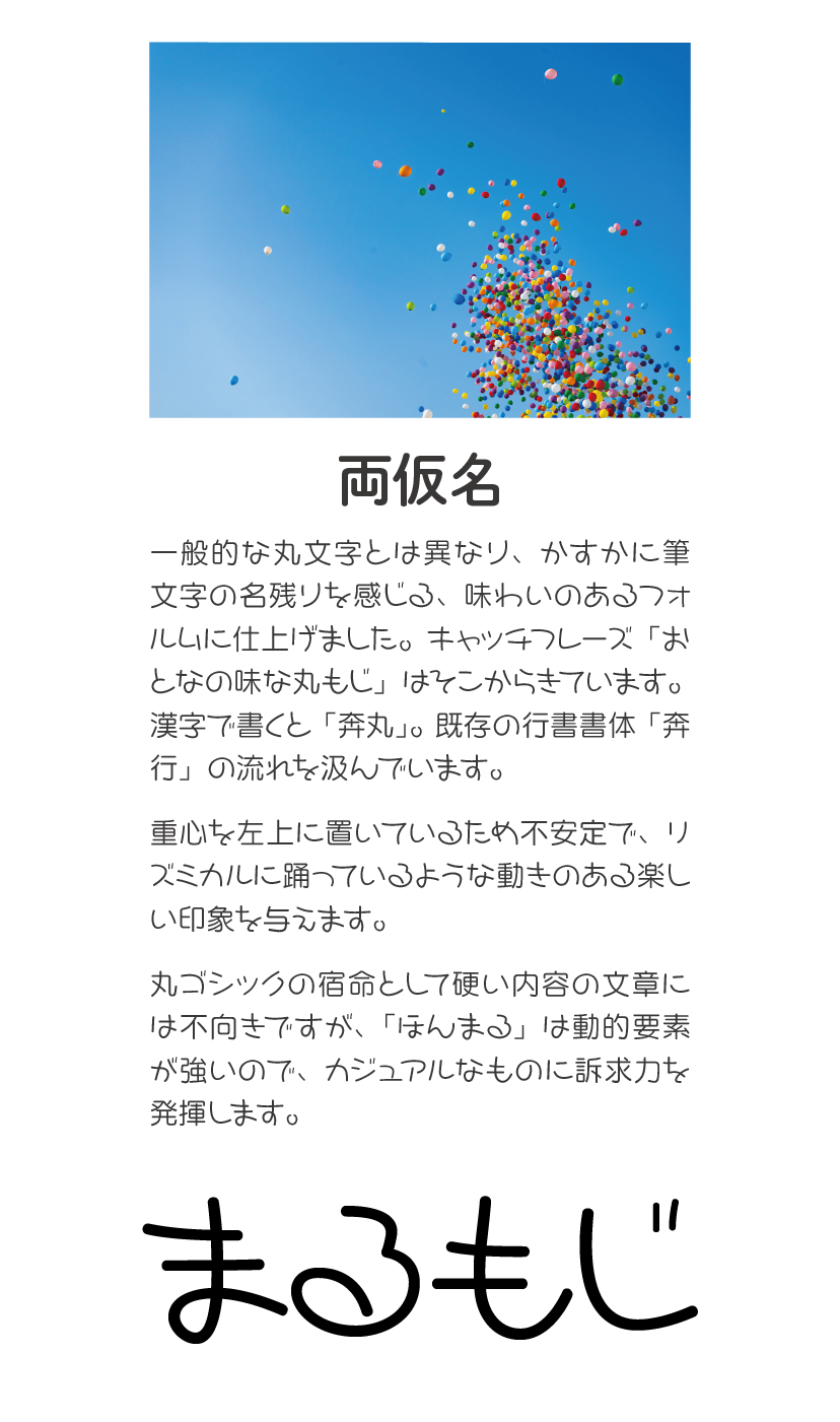 ほんまるかなファミリーの特長 説明文：両仮名