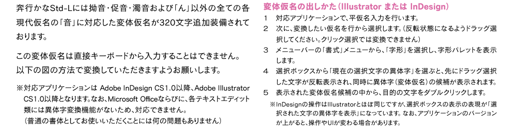 奔行かなStd-Lの変体仮名の出しかた 説明文