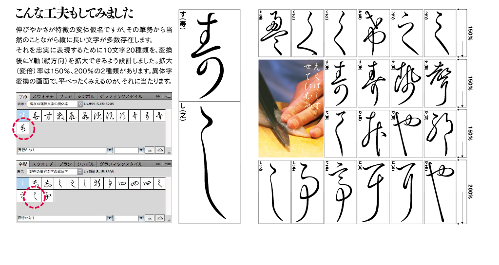 奔行かなStd-Lの変体仮名の出しかた こんな工夫もしてみました 印字見本