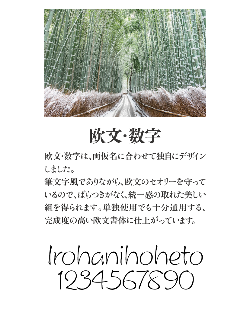 奔行かなStd-Lの特長 説明文：欧文・数字