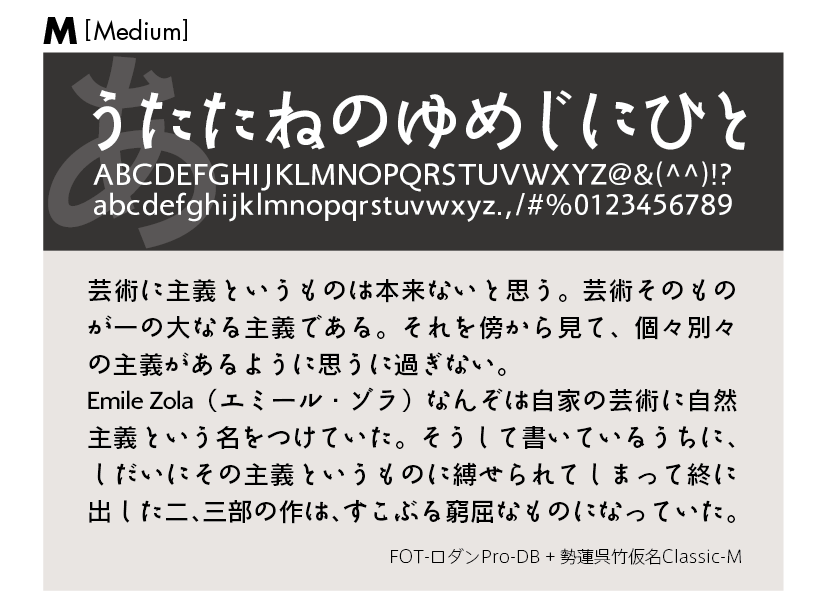 勢蓮呉竹仮名Classicファミリーの組見本 勢蓮呉竹仮名Classic M（ミディアム）