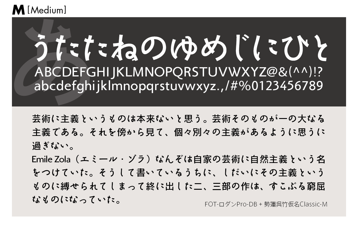 勢蓮呉竹仮名Classicファミリーの組見本 勢蓮呉竹仮名Classic M（ミディアム）