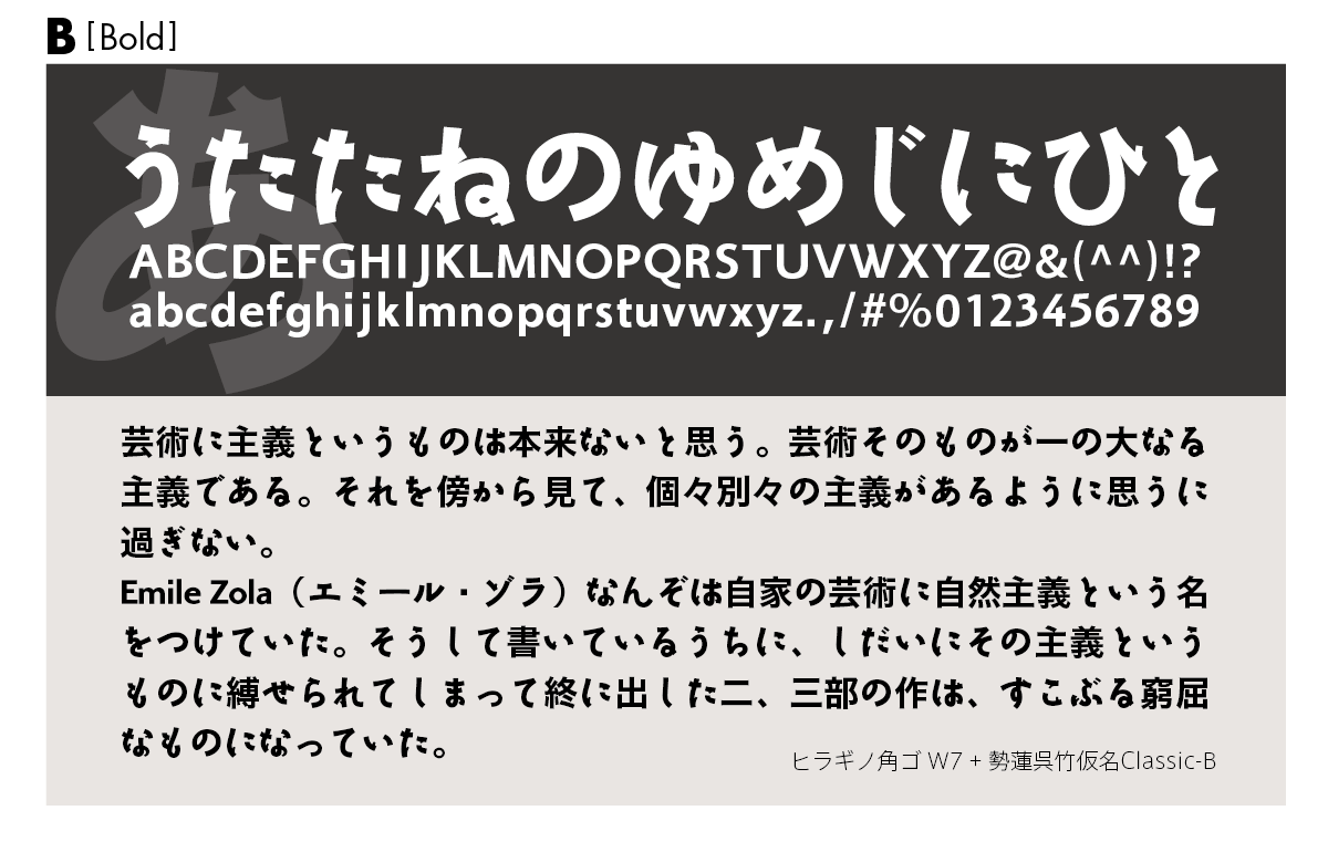 勢蓮呉竹仮名Classicファミリーの組見本 勢蓮呉竹仮名Classic B（ボールド）