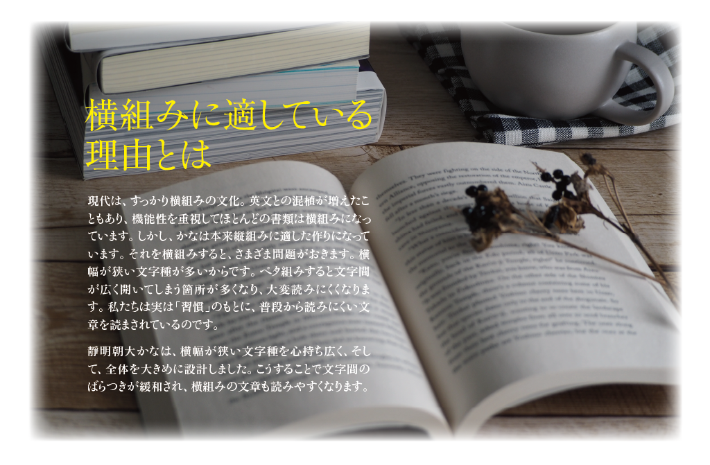 靜明朝大かなファミリーの特長 説明文：設定